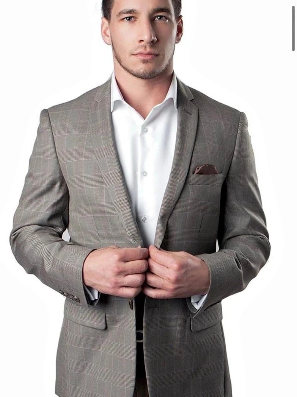 Men’s Taupe Windowpane Sport Coat- Brand New - 38R
